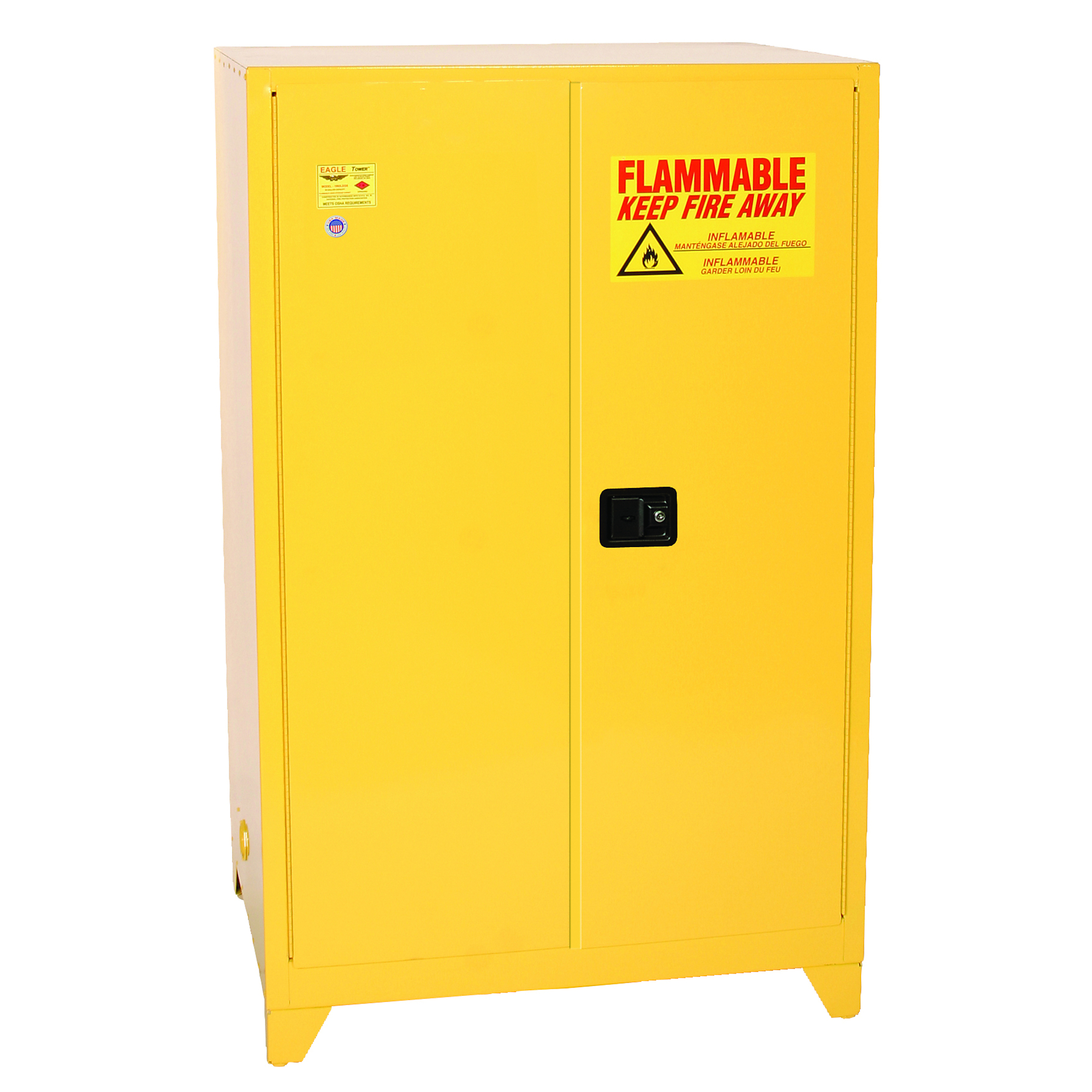 Eagle Fire Cabinet — 90 Gallon, 2 Shelves, 2 Self-Close Doors, Adjustable Legs, Yellow, Model# 9010XLEGS